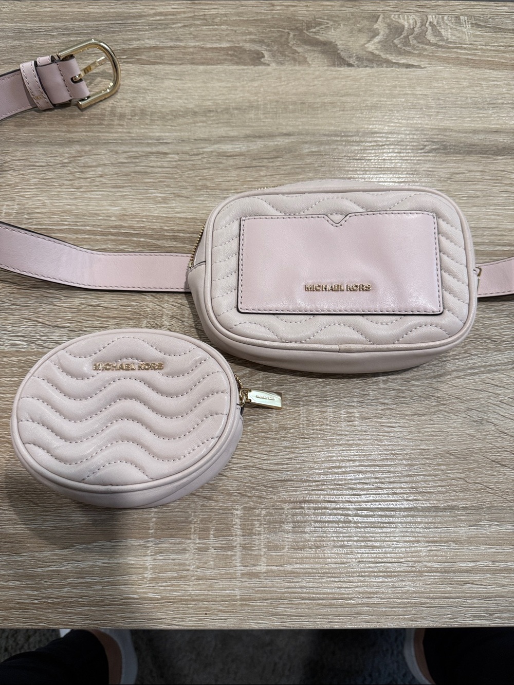 Michael Kors Light Pink Quilted Leather Mini Belt Bag with Coin Pouch